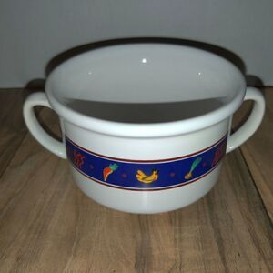 Vintage FTD Chicken Soup Bowl White Double Handle Country Farmhouse Vegetables